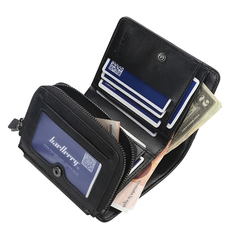 1pc Men's Short Multi-Card Slots Three-fold Zipper Coin Pocket Wallet