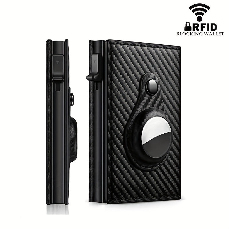 2024 New Minimalist Wallet For Men, Tri-fold Card Holder Wallet With Strong Magnetic Closure For Airtag, Carbon Fiber Genuine Leather Wallet With ID Window & Zipper Coin Pocket