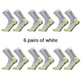 1pair Unisex Non-slip Silicone Bottom Athletic Socks For Football, Breathable Mid-Calf Socks For Outdoor Indoor Sports