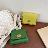 Mini Solid Color Clutch Wallet, Turn-Lock Multi Layer Coin Purse