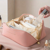 Waterproof Travel Cosmetic Bag With Dividers And Handle - Large Capacity Makeup Toiletry Bag For Women - Multifunctional Storage Bag With PU Leather Material   Christmas time
