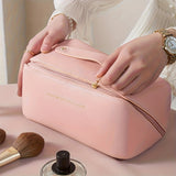 Waterproof Travel Cosmetic Bag With Dividers And Handle - Large Capacity Makeup Toiletry Bag For Women - Multifunctional Storage Bag With PU Leather Material   Christmas time