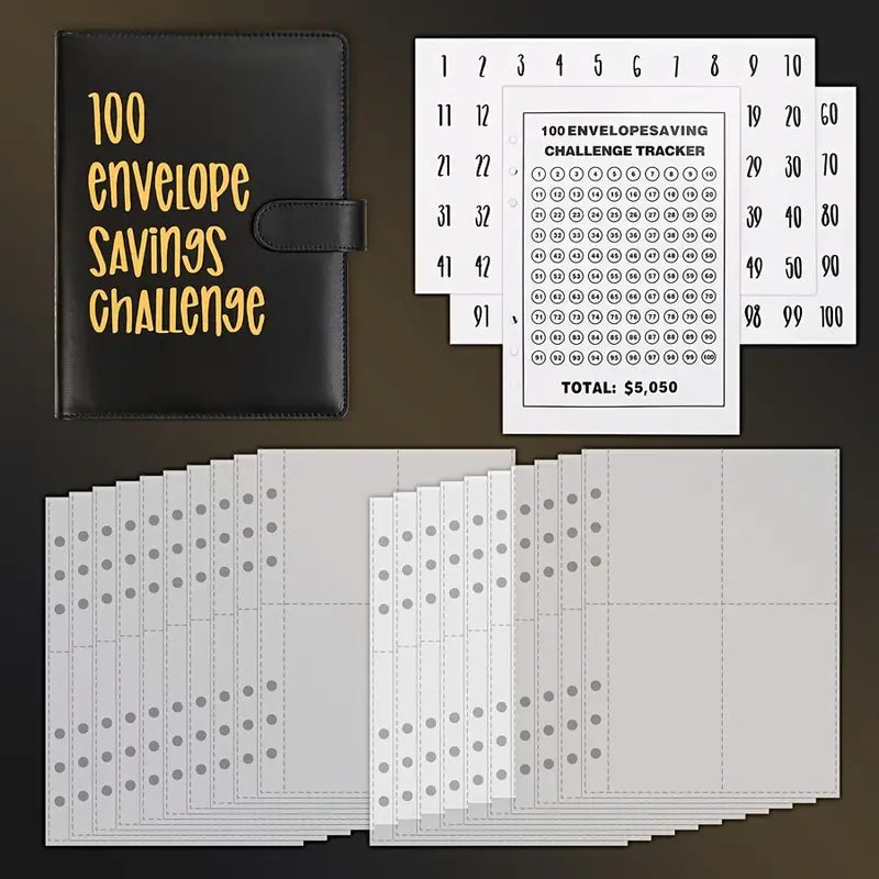 1 Set 100 Envelope Challenge Binder Easy And Fun Way To Save $5,050 Savings MoneyChallenges Binder Budget Binder With Cash Notebook 25 Inner Pages (without Numbers)+ 1pc Digital Page