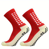 1pair Unisex Non-slip Silicone Bottom Athletic Socks For Football, Breathable Mid-Calf Socks For Outdoor Indoor Sports