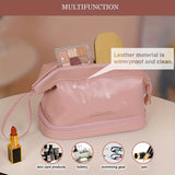 Minimalist Double Layer Makeup Bag, Solid Color Cosmetic Bag, Travel Toiletry Wash Bag