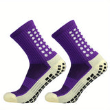 1pair Unisex Non-slip Silicone Bottom Athletic Socks For Football, Breathable Mid-Calf Socks For Outdoor Indoor Sports