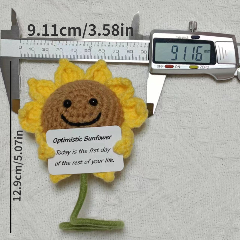 1pc, Smiling Front Sunflower Cute Wool Knitted Doll Front Card Positive Card Smiling Knitted Sunflower Doll