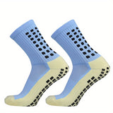 1pair Unisex Non-slip Silicone Bottom Athletic Socks For Football, Breathable Mid-Calf Socks For Outdoor Indoor Sports