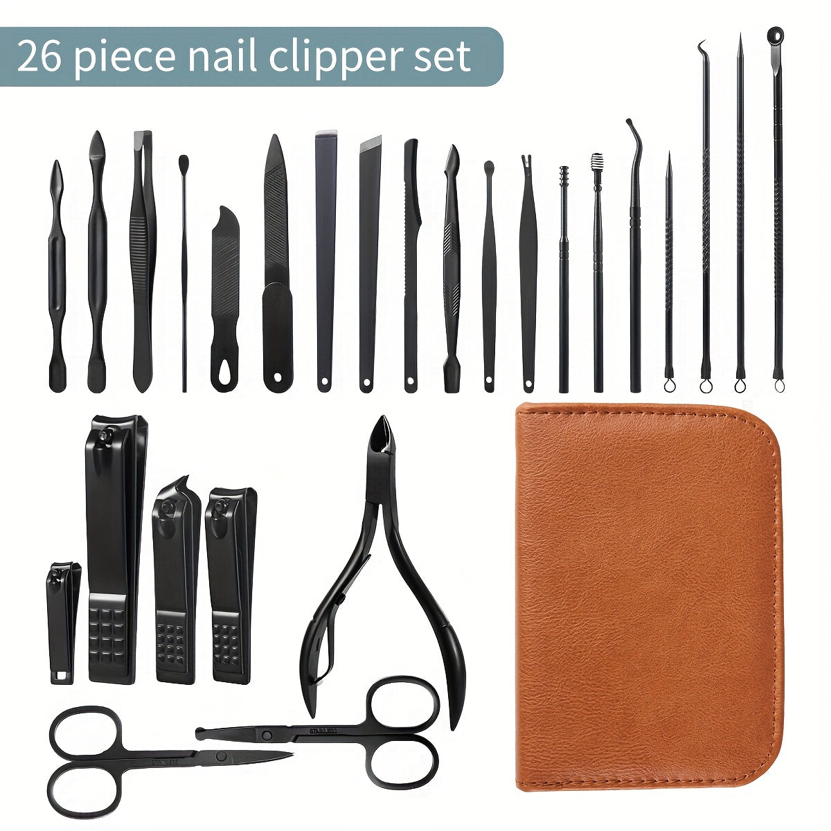 26 Pcs Professional Nail Cutter Pedicure Scissors Set Stainless Steel Portable Manicure Nail Clipper Tool Set