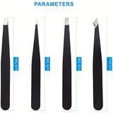 1pc Precision Stainless Steel Tweezers for Eyebrows and Facial Hair - Great for Splinter and Ingrown Hair Removal - Perfect for Men and Women (Black)