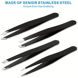 1pc Precision Stainless Steel Tweezers for Eyebrows and Facial Hair - Great for Splinter and Ingrown Hair Removal - Perfect for Men and Women (Black)