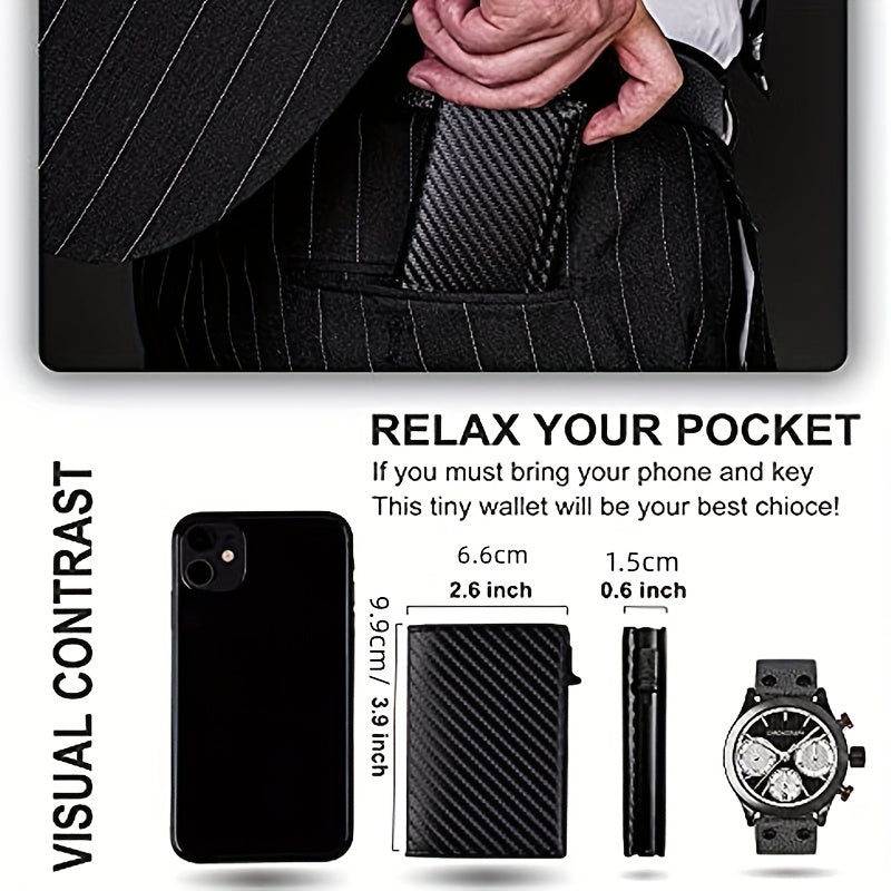 Men's Wallet Card Holder: Leather Smart Wallet, RFID Blocked, Slim, Carbon Fiber, Holds 9-14 Cards  Minimalist Wallet With Money Pocket