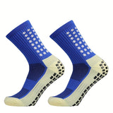 1pair Unisex Non-slip Silicone Bottom Athletic Socks For Football, Breathable Mid-Calf Socks For Outdoor Indoor Sports