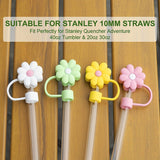 4pcs 0.4in Diameter Cute Silicone Straw Tips Cover Straw Caps For Stanley Cup, Kawaii Flower Dust-Proof Drinking Straw Reusable Straw Tips Lids