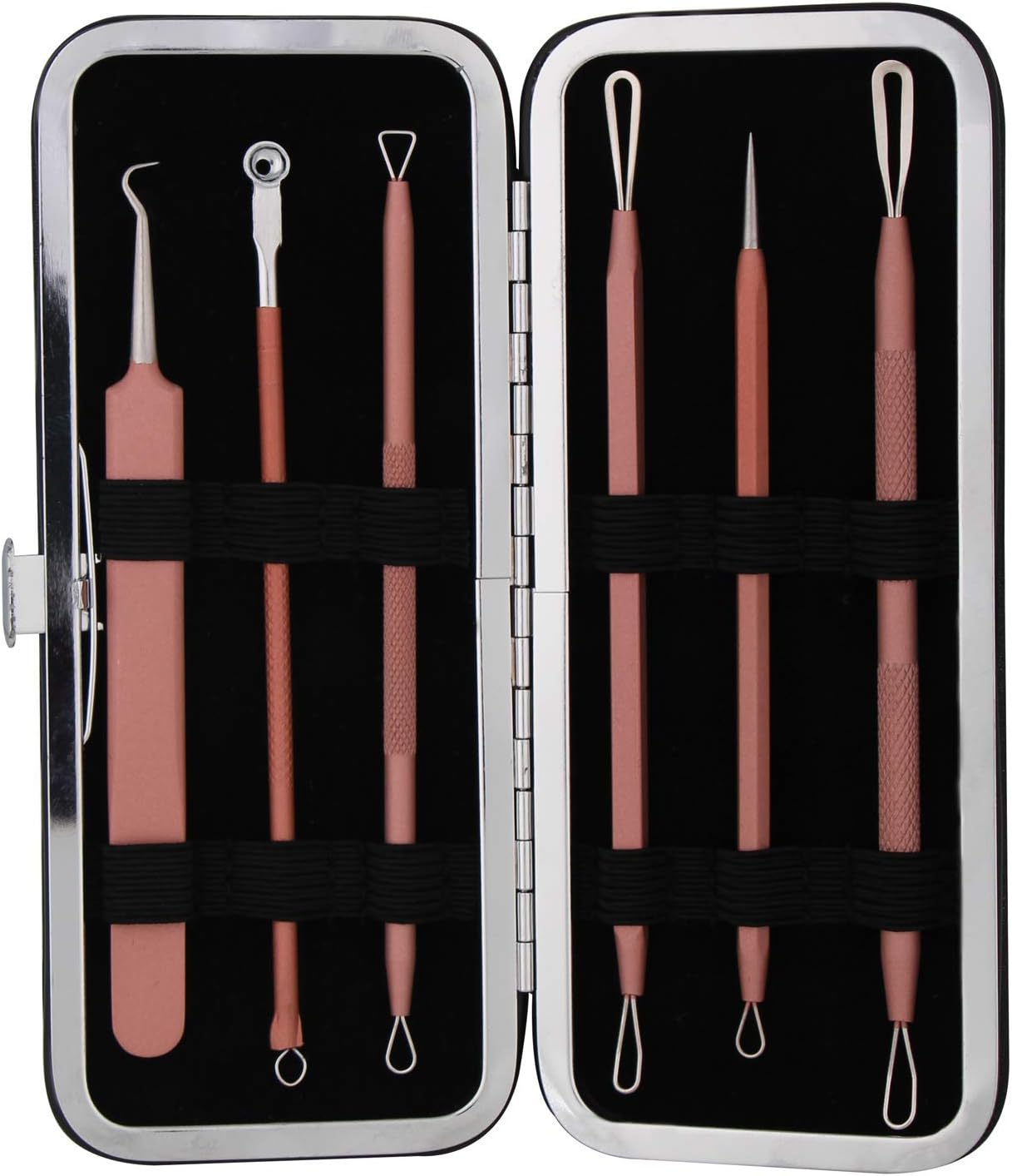 Blackhead Remover Tool Comedones Extractor Acne Removal Kit for Blemish, Whitehead Popping, 6 Pcs Zit Removing for Nose Face Tools with a Leather Bag