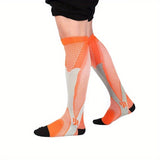 1pair Men's Athletic Compression Knee Socks, Breathable Socks For Sports Soccer Medical Pregnancy Nursing Running Super Foot Bowl