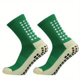 1pair Unisex Non-slip Silicone Bottom Athletic Socks For Football, Breathable Mid-Calf Socks For Outdoor Indoor Sports