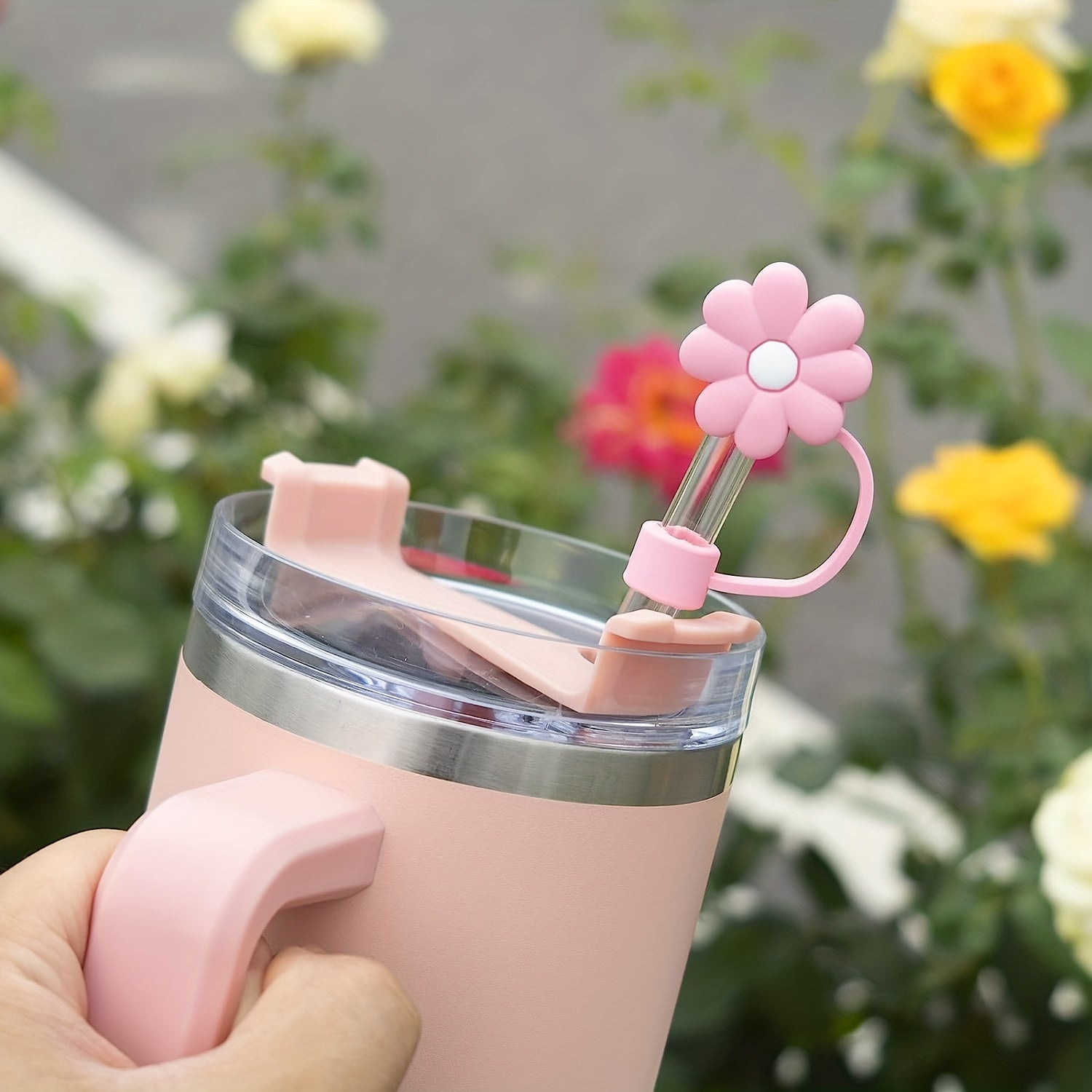 4pcs 0.4in Diameter Cute Silicone Straw Tips Cover Straw Caps For Stanley Cup, Kawaii Flower Dust-Proof Drinking Straw Reusable Straw Tips Lids