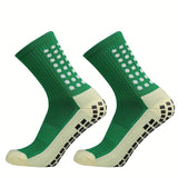 1pair Unisex Non-slip Silicone Bottom Athletic Socks For Football, Breathable Mid-Calf Socks For Outdoor Indoor Sports