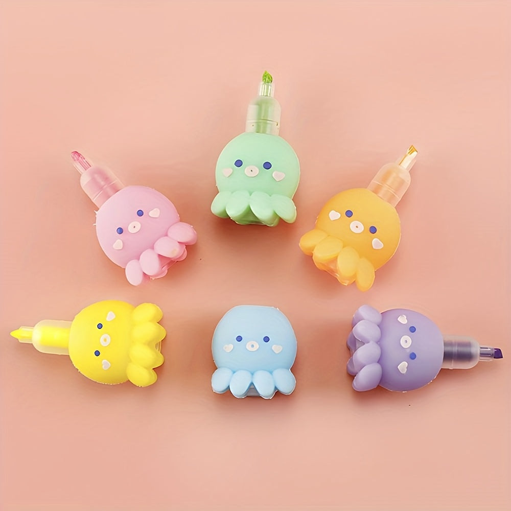 5 Colors Cute Octopus Highlighter Pen - Fluorescent Drawing And Graffiti Marker For School And Office