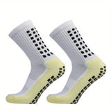 1pair Unisex Non-slip Silicone Bottom Athletic Socks For Football, Breathable Mid-Calf Socks For Outdoor Indoor Sports