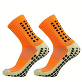1pair Unisex Non-slip Silicone Bottom Athletic Socks For Football, Breathable Mid-Calf Socks For Outdoor Indoor Sports