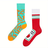 1pair Unisex Ketchup French Fries Pattern Street Style Fashion Personality AB Crew Socks, Cotton Socks, Skateboard Socks, Couple Socks, Breathable Comfy Crew Socks For Men Women