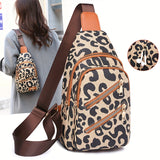 Vintage Leopard Pattern Sling Bag, Zipper Crossbody Bag, Women's Classic Purse Fro Outdoor