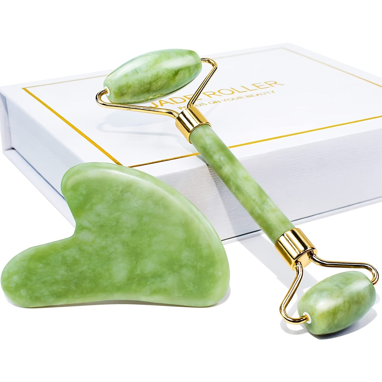 Jade Roller And Gua Sha, Facial Roller, Natural Jade Stone Face Massager, Noiseless Jade Face Roller For Skin Tightening, Smooth Wrinkles