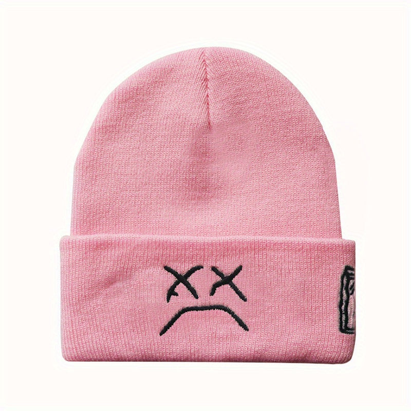 Sad Expression LIL PEEP Embroidered Cold Hat Men's Warm Knitted Hat Women's Cool Trendy Hooded Hat