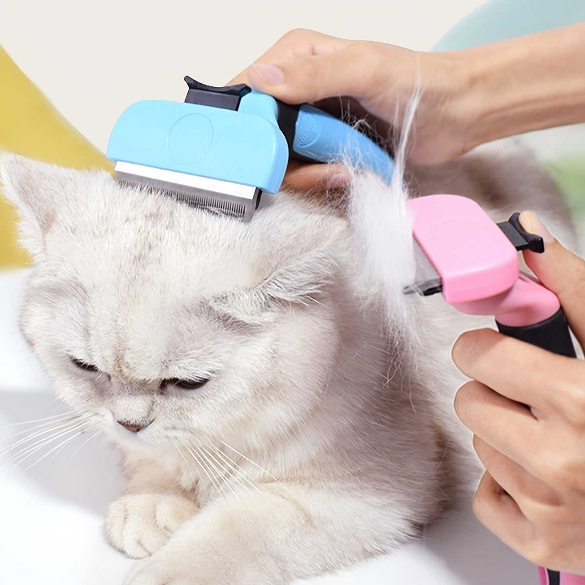 2-in-1 Pet Grooming Comb Brush and Deshedding Tool for Cats, Kittens, Dogs, and Puppies - Effective Hair Removal and Detangling