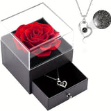 1pc Preserved Real Rose Gifts For Mothers Day With I Love You Necklace, Birthday Gifts For Women Mom Her Girlfriend Wife, Romantic Forever Eternal Flower From Daughter Son For Anniversary, Red Roses