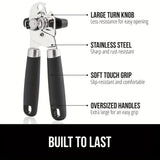 1pc, Can Opener, Heavy Duty Stainless Steel Smooth Edge Manual Hand Held Can Opener With Soft Touch Handle, Rust Proof Oversized Easy Turn Knob,  Large Lid Openers, Bottle Opener, Jar Opener, Kitchen Acessaries, Dorm Supplies, Restaurant Supplies